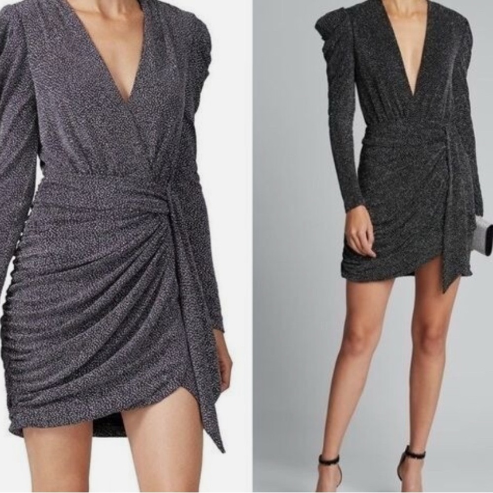Jonathan Simkhai Glitter Jersey V-Neck Long-Sleeve Wrap Dress - Size 16